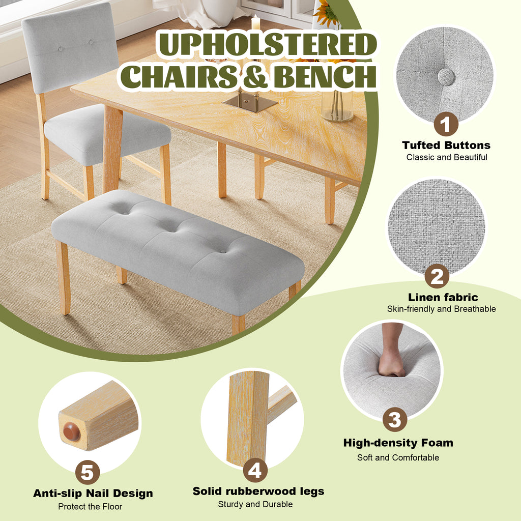 GDF Studio Tufted Upholstered Bench, Fabric End of Bed Bench for Bedroom, Dining & Entryway