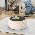 Christopher Knight Home Velvet Round Tufted Ottoman with Tempered Glass Top ¨C Modern Glam Accent