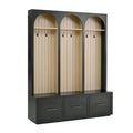 Christopher Knight Home Luna Farmhouse Wooden Hall Tree with 3 Drawers, 8 Hooks and Storage Compartment, Black