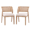 Christopher Knight Home Rei Farmhouse Rubberwood Upholstered Dining Chairs with Rattan Design (Set of 2), Beige/Natural