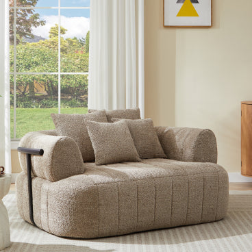 GDFStudio Harper Modern Bouclé Oversized Lounge Accent Chair with Pillows & Metal Side Frame, Khaki