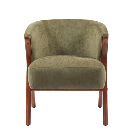 GDFStudio Everett Mid-Century Modern Boucle Upholstered Accent Chair with Curved Back, Green/Walnut
