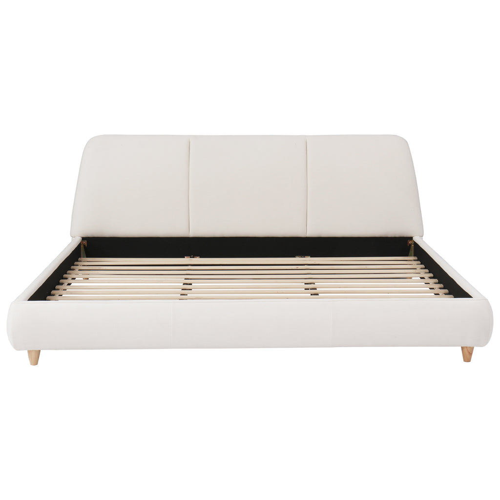 Christopher Knight Home Cotton Linen Upholstered Platform Bed with Solid Wood Legs & Metal Support Frame