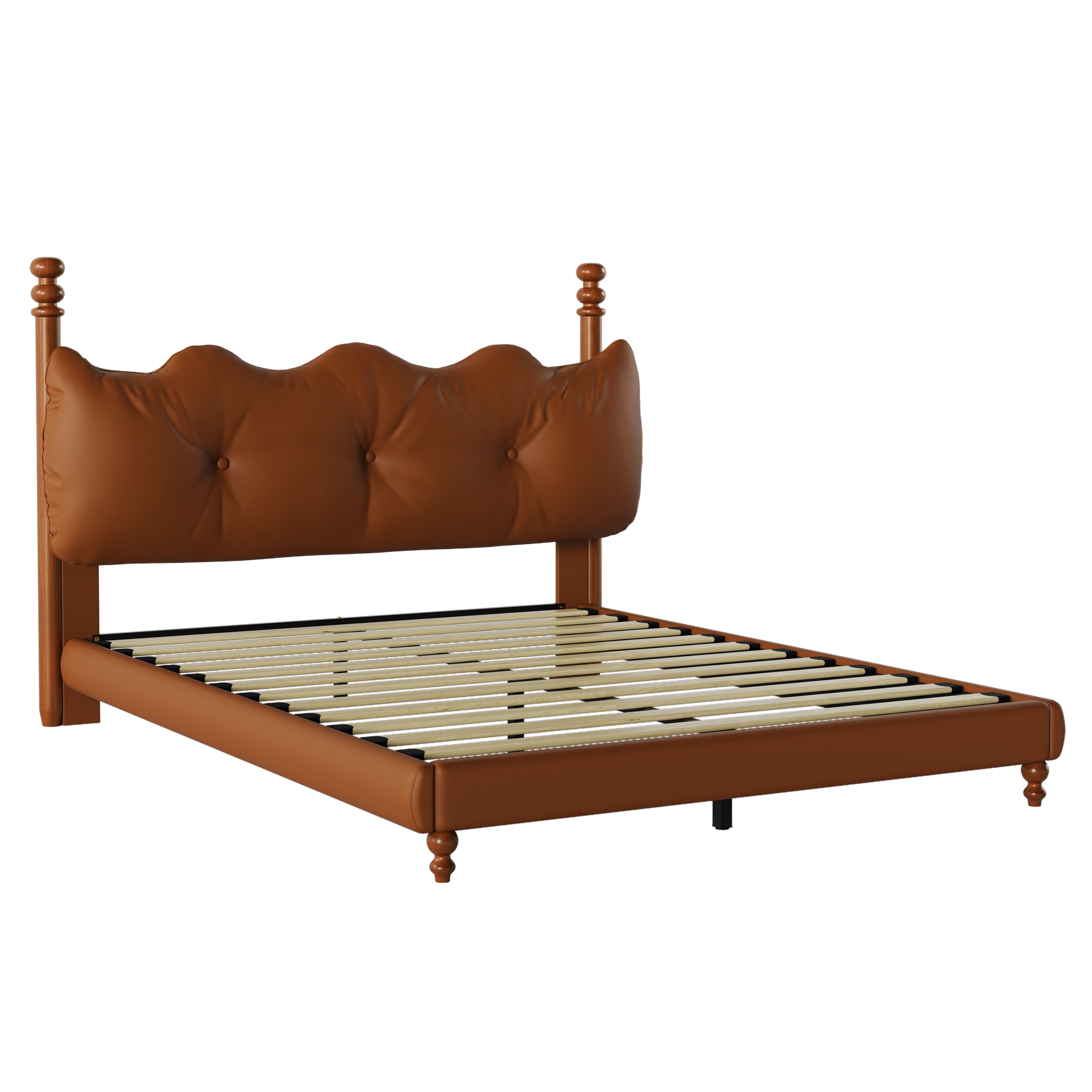 Christopher Knight Home Vintage Wood-Post Faux Leather Platform Bed with Button Headboard & Strong Support Frame