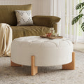 GDFStudio Mason Modern Chenille Upholstered Round Ottoman Coffee Table with Tufted Buttons, Beige