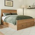 GDFStudio Sidney Modern Queen Size Wood Storage Platform Bed Frame with Drawers and Slatted Support, Seadrift
