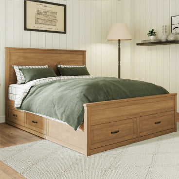 GDFStudio Sidney Modern Queen Size Wood Storage Platform Bed Frame with Drawers and Slatted Support, Seadrift