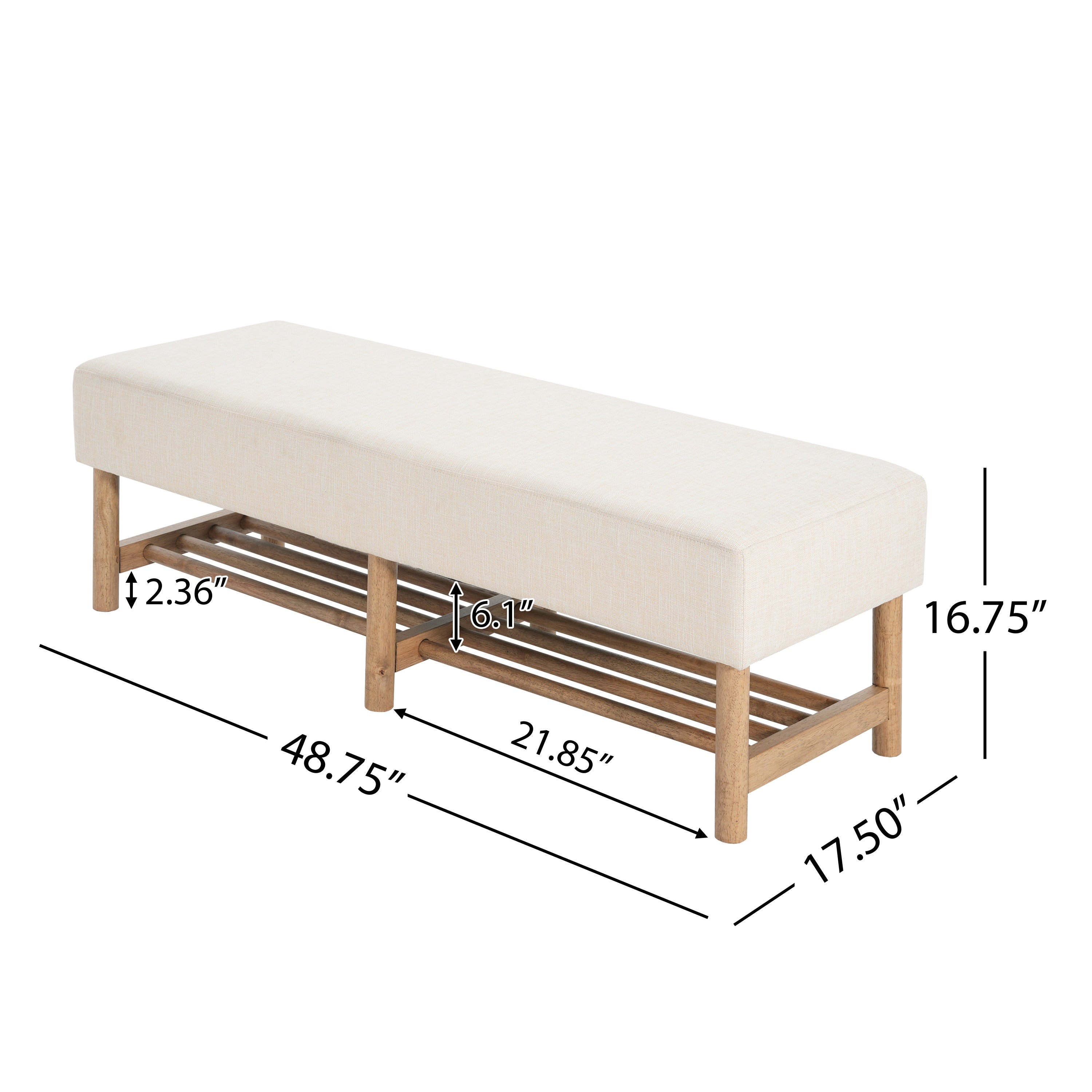 Christopher Knight Home Rectangular Linen Ottoman Bench – Upholstered Seat with Wood Legs & Open Shelf