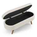 GDFStudio Ulysses Linen 43.5" Oval Upholstered Storage Ottoman with Rubber Wood Legs, Beige
