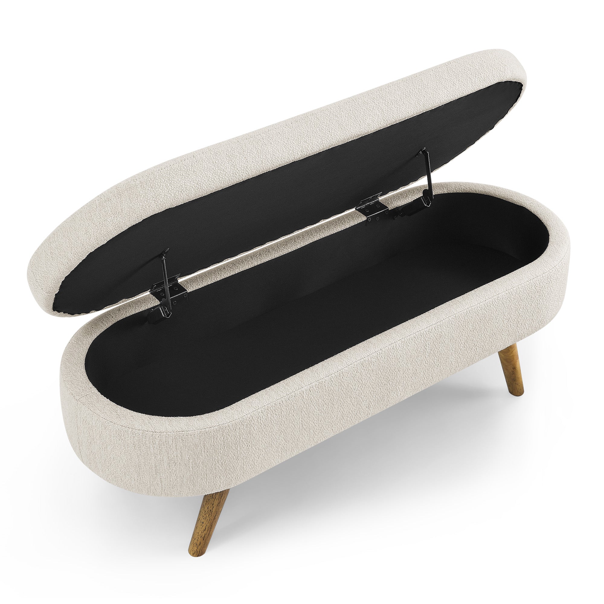 GDFStudio Ulysses Linen 43.5" Oval Upholstered Storage Ottoman with Rubber Wood Legs, Beige