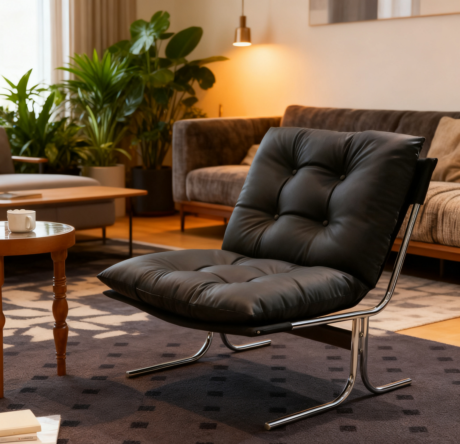 GDFStudio Dillon Modern Metal and Faux Leather Upholstered Accent Chair, Black