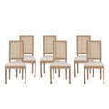 Christopher Knight Home  Brownell French Country Wood and Cane Upholstered Dining Chairs (Set of 6), Beige/Natural Brown