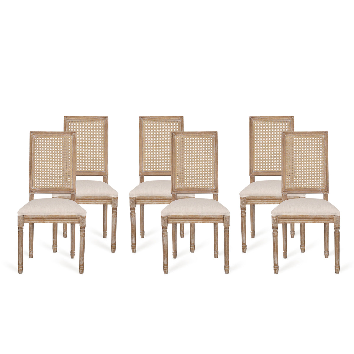 Christopher Knight Home  Brownell French Country Wood and Cane Upholstered Dining Chairs (Set of 6), Beige/Natural Brown