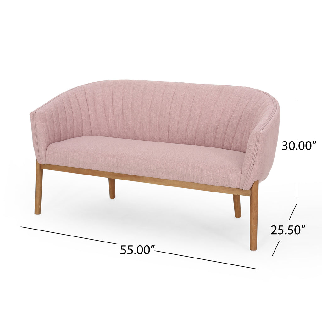 Mid-Century Modern Loveseat with Channel-Stitched Backrest & Rubberwood Legs ¨C Upholstered Small Sofa