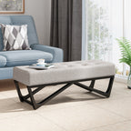 Christopher Knight Home Modern Upholstered Ottoman Bench with Tufted Waffle Stitch & Bentwood Base