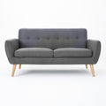 Mid-Century Modern Loveseat with Button-Tufted Waffle Stitch & Tapered Wood Legs ¨C Compact Small-Space Sofa