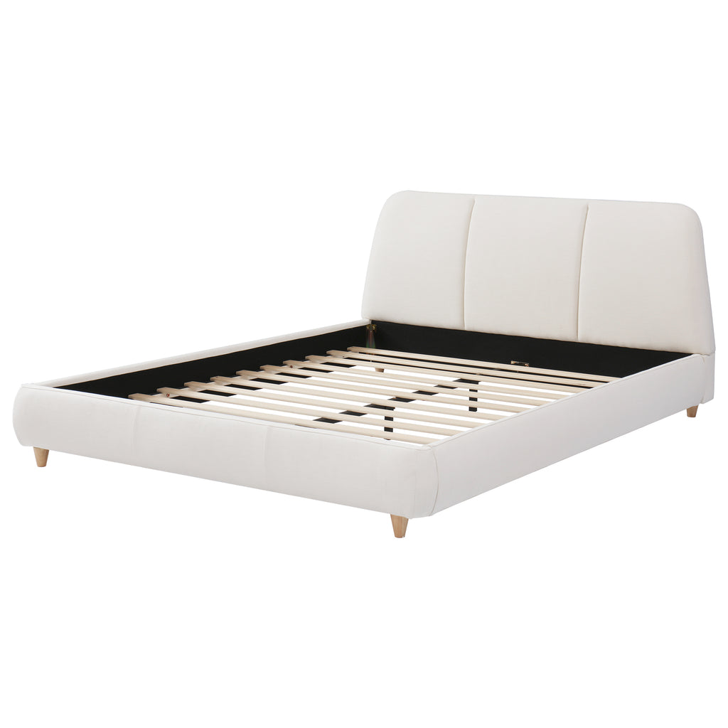 Christopher Knight Home Cotton Linen Upholstered Platform Bed with Solid Wood Legs & Metal Support Frame