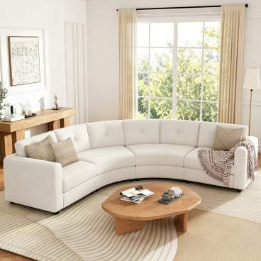 GDFStudio Lennox Contemporary Upholstered 4-Piece Curved Modular Sectional Sofa with Button Tufted Back, Beige Boucle