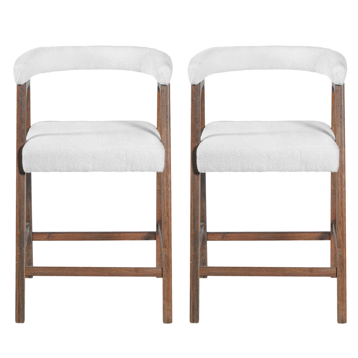 Christopher Knight Home Amara Modern Rubberwood Upholstered Counter Stools with Curved Backrest (Set of 2), Walnut