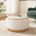GDFStudio Carson Modern Chenille Upholstered Round Storage Ottoman Coffee Table with Reversible Lid, Beige