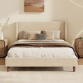 GDFStudio Maggie Modern Upholstered King Platform Bed with Wingback Headboard, Beige Velvet
