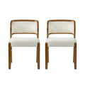 Christopher Knight Home Mid-Century Modern Wood Upholstered Armless Dining Chairs with backrest, Walnut/Beige, Set of 2