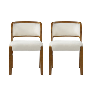 Christopher Knight Home Mid-Century Modern Wood Upholstered Armless Dining Chairs with backrest, Walnut/Beige, Set of 2