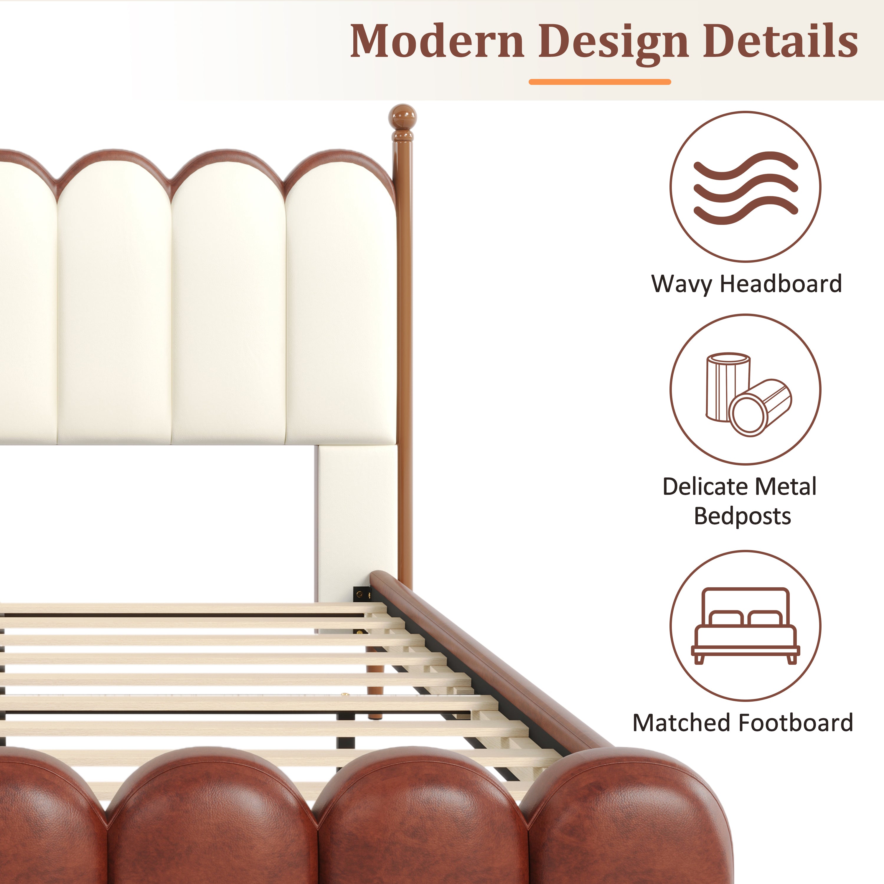 Christopher Knight Home Luxury Faux Leather Bed Frame with Curved Headboard & Solid Wood Support