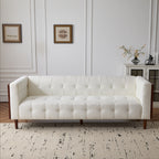 Christopher Knight Home Mid-Century Modern 3-Seater Sofa with Button-Tufted Waffle Stitch & Solid Wood Frame