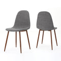 GDFStudio Haleigh Mid-Century Modern Fabric Upholstered Dining Chairs (Set of 2), Light Gray/Dark Walnut