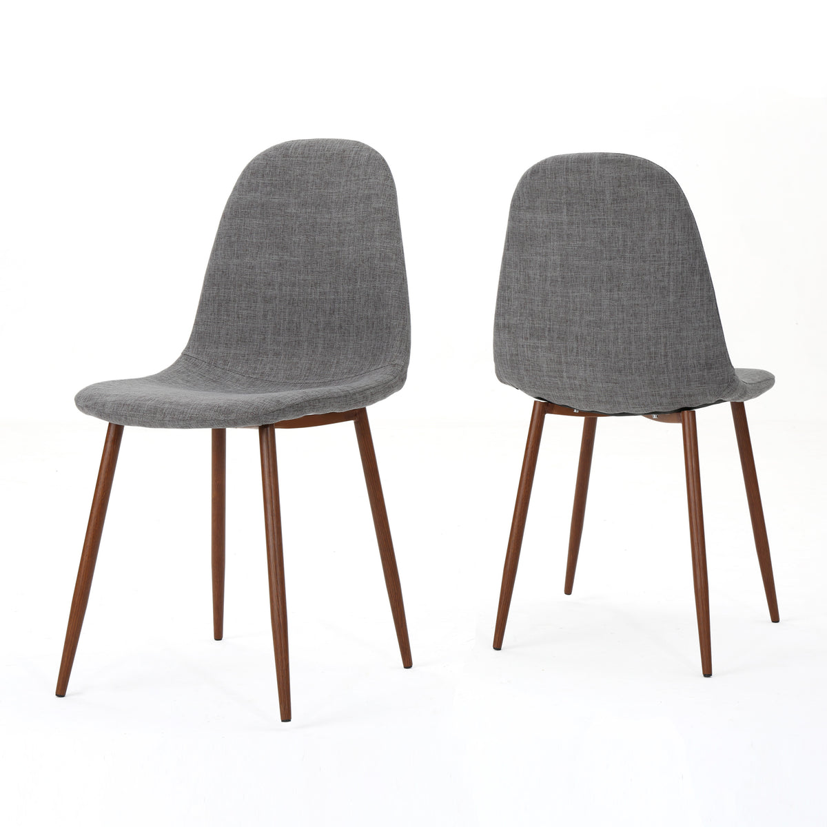 GDFStudio Haleigh Mid-Century Modern Fabric Upholstered Dining Chairs (Set of 2), Light Gray/Dark Walnut