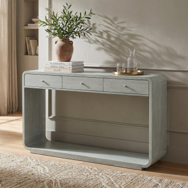 Christopher Knight Home Elodie Modern Wood Console Table with 3 Drawers & Open Storage Shelf, Blue