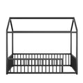 GDFStudio Christy Twin Size House-Shaped Metal Floor Bed Frame with Fence, Black