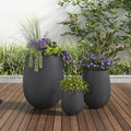 GDFStudio Fanny Egg-Shaped Lightweight MGO Outdoor Planter Set of 3 with Drainage Holes, Black