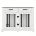 GDFStudio Verne Farmhouse Wooden Dog Crate Furniture with Drawers and Rotating Bowls, White/Black