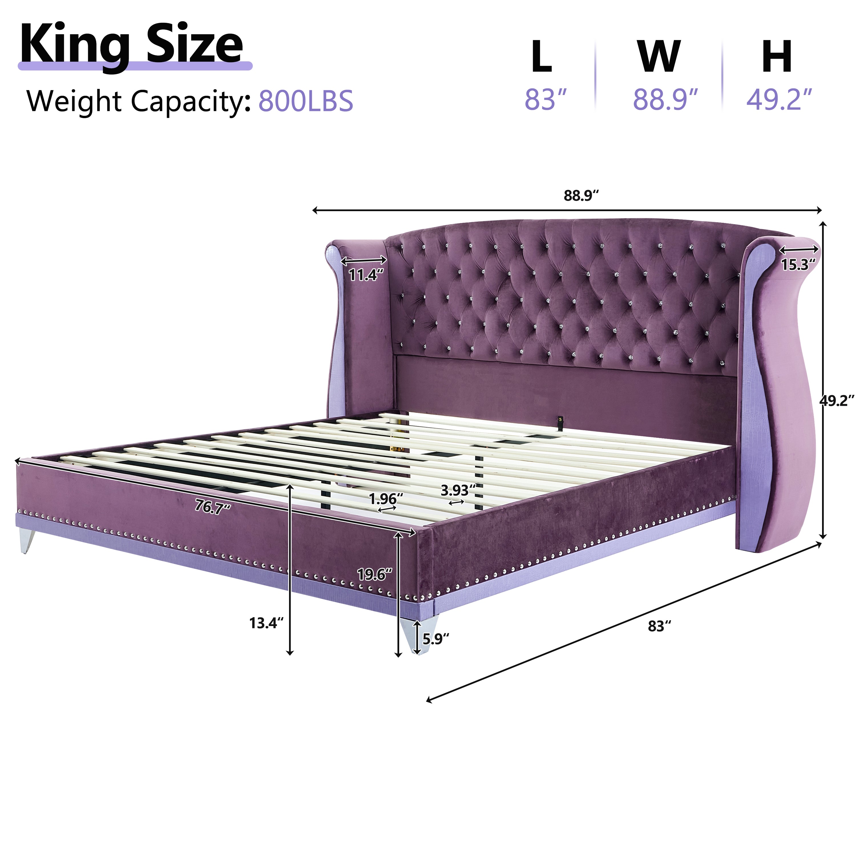 Christopher Knight Home Modern Velvet Wingback Tufted Platform Bed with Nailhead Trim and Silver Legs