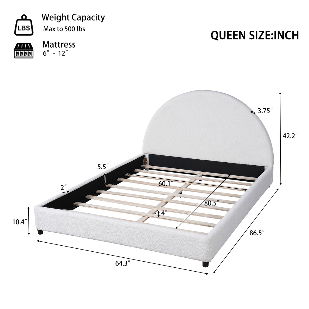 Christopher Knight Home Modern Boucle Upholstered Platform Bed with Thick Half-Round Headboard