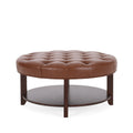 Christopher Knight Home 32" Round Ottoman with Button Tufting & Open Shelf – Modern Coffee Table