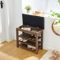GDFStudio Debby Wood Faux Leather Upholstered?Shoe Rack Bench, Brown