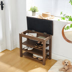 GDFStudio Debby Wood Faux Leather Upholstered?Shoe Rack Bench, Brown