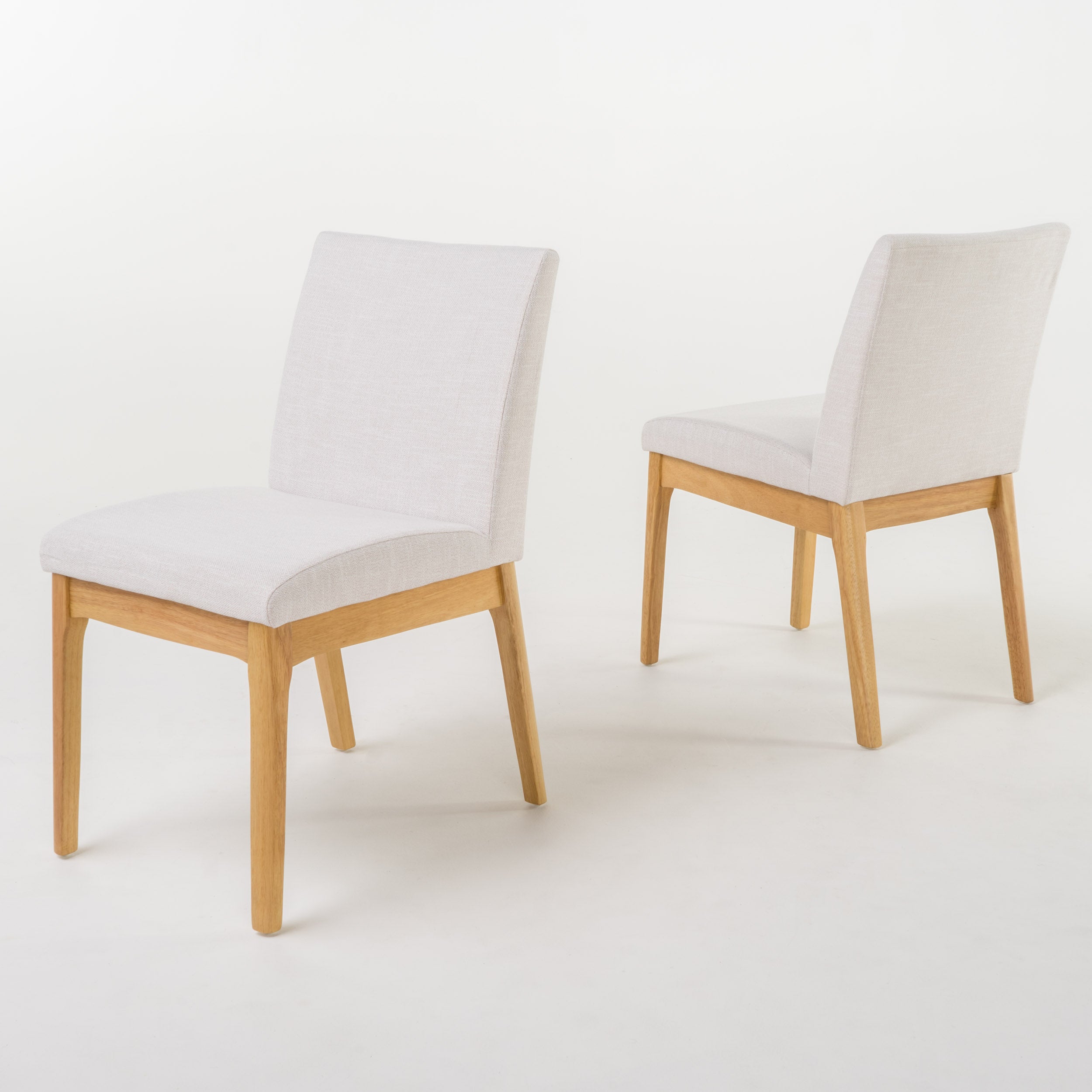 GDFStudio Hampton Mid-Century Modern Fabric Upholstered Armless Dining Chairs (Set of 2), Light Beige/Natural Oak