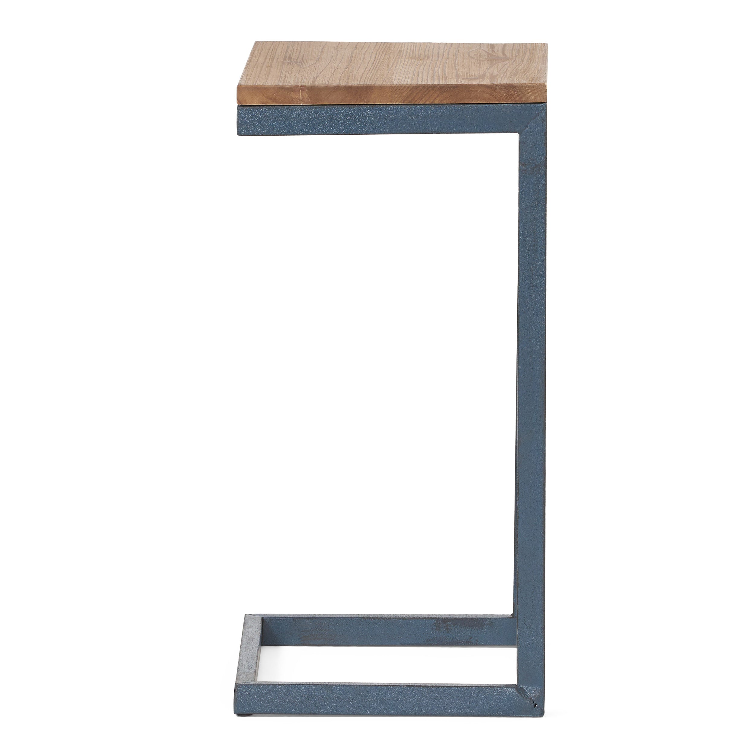Christopher Knight Home Cassie Indoor Fir Wood and Iron C Shaped Side Table, Antique Natural/Black with Blue