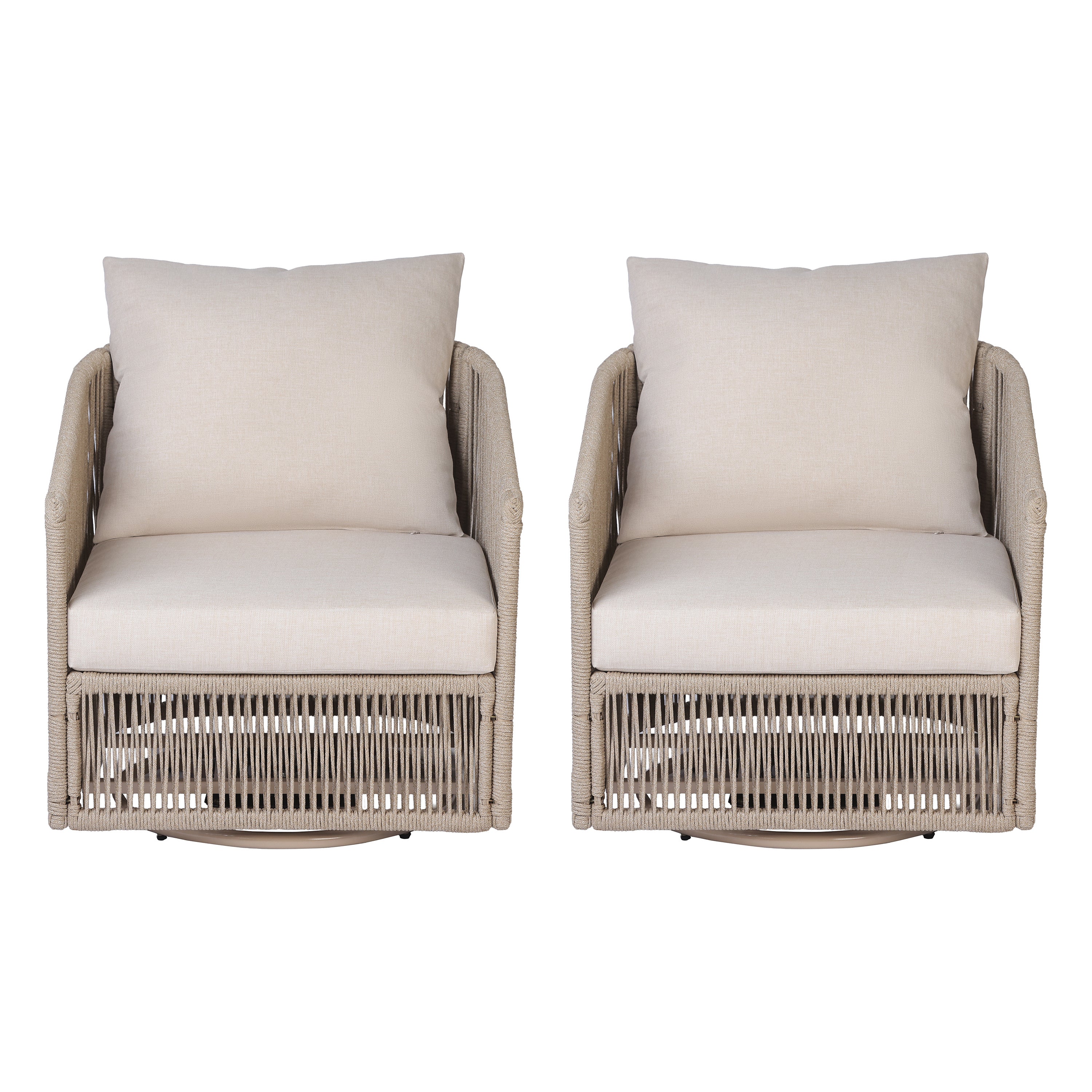 Christopher Knight Home Alcyone Patio Bohemian 360? Swivel Rope Chair with Water-Resistant Cushions (Set of 2), Sand
