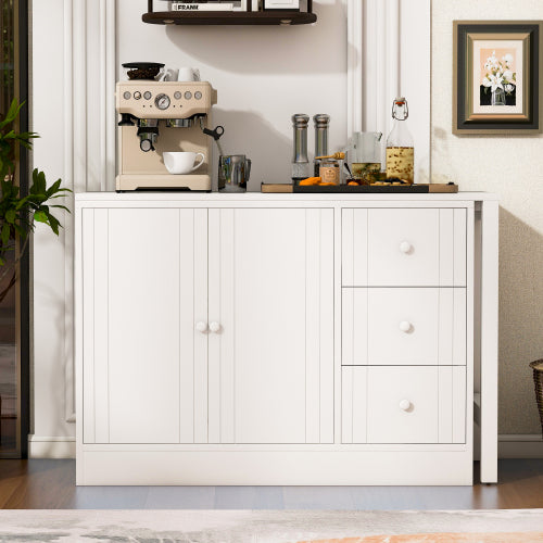 GDFStudio Caroline 89.7" Wooden Sideboard with Extendable Table and Storage, White