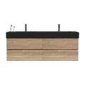 GDFStudio Rowan 60  Mid-Century Modern Wall-Mounted Bathroom Vanity with Double Drawers and Soft-Close System, Black/Brown