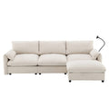GDFStudio Crane 96.5''W Modern 4 Seater Sectional Sofa with Storage Ottoman and USB Charging Ports, Beige