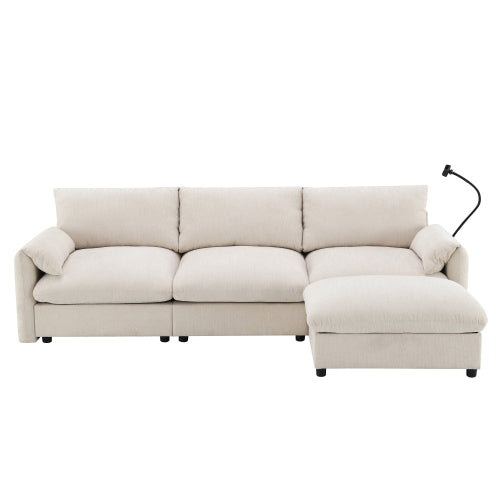 GDFStudio Crane 96.5''W Modern 4 Seater Sectional Sofa with Storage Ottoman and USB Charging Ports, Beige