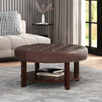 Christopher Knight Home 32" Round Ottoman with Button Tufting & Open Shelf – Modern Coffee Table