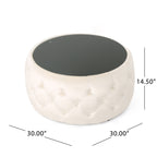 Christopher Knight Home Velvet Round Tufted Ottoman with Tempered Glass Top ¨C Modern Glam Accent
