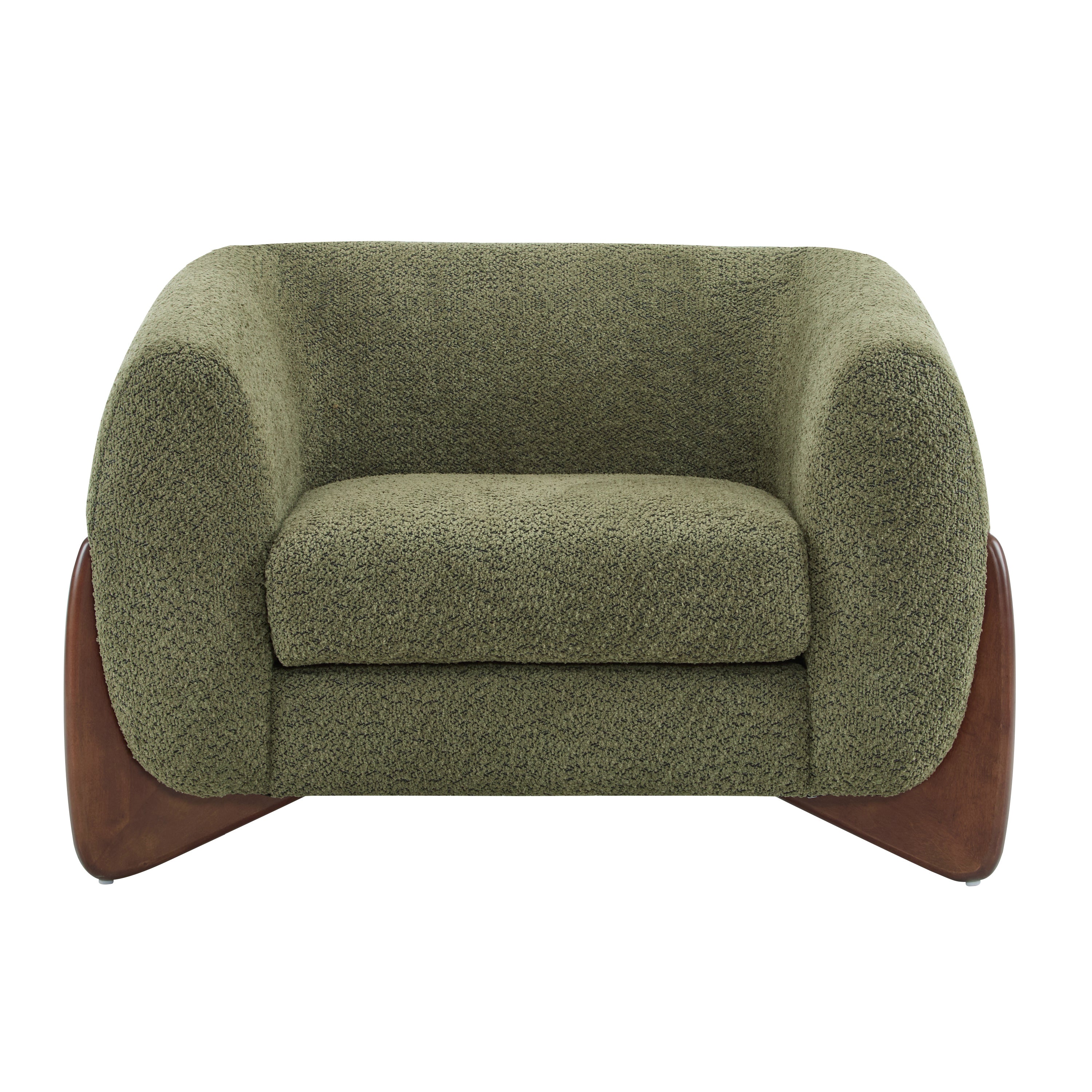 Christopher Knight Home Raymond Birch Wood Boucle Upholstered Club Chair, Olive Green